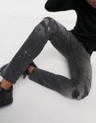 Topman - Skinny-jeans med malerpletter i økologisk bomuld i sort vintage-vask-Blå