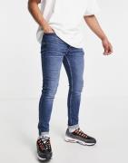 Topman - Mellemvaskede skinny-jeans med stretch i økologisk bomuldsblanding-Blå