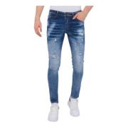 Maling Splatter Stonewashed Jeans Herre Slim Fit -1079