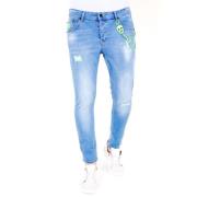 Slim Fit Jeans med Slid - 1027