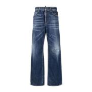 Blå højtaljede wide-leg ikon jeans
