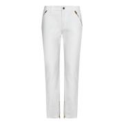 Hvide Skinny-Fit Jeans med Gyldne Lynlåse