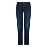 Blå Slim-Fit Jeans med Vintage Skyl