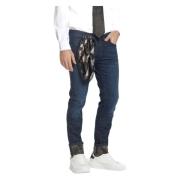 Blå Slim Fit Jeans med Camouflage Mønster