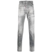 Distressed Ripped Slim Cut Jeans Lys Grå