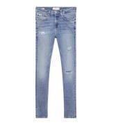 Blå Slim Fit Elastisk Denim Jeans